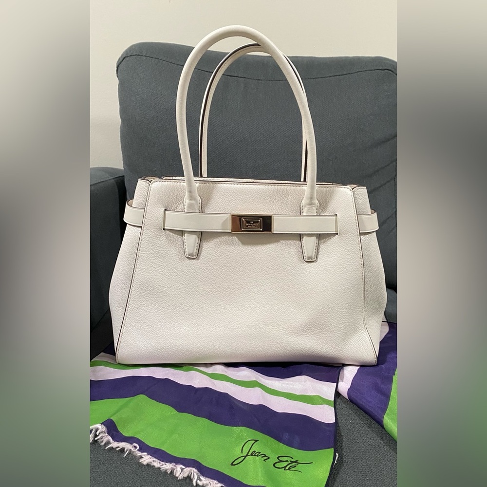 Kate Spade ♠️ Lucia Medium Crossbody Leather Satchel in Parchment (White) - Picture 5 of 17